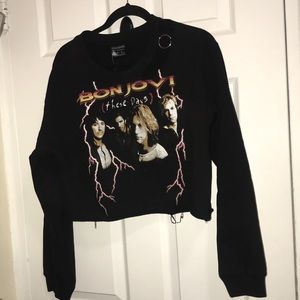 Vintage Bon Jovi Crop Graphic Hoodie